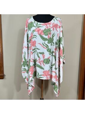 New York & Company Pink Floral Rayon Swim Cover-Up L/XL